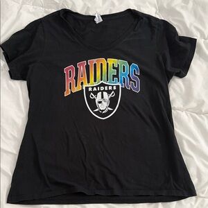 Port and Company Women's Black Tee with Rainbow Raiders Graphic